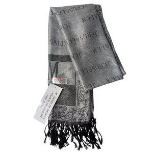 Jerusalem Cashmere Scarf With Fringe - 100% Cashmere Gray & Black Lightweight Wr